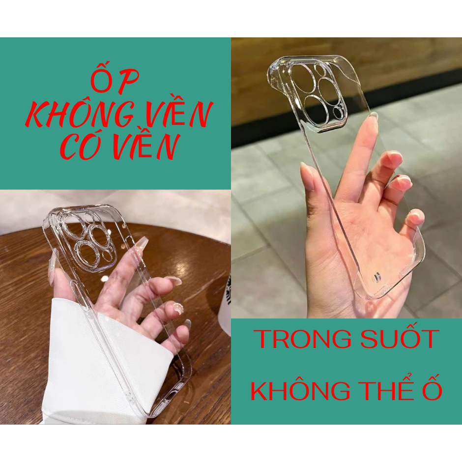 Ốp iphone mỏng trong suốt có viền và không viền ( Trong suốt )