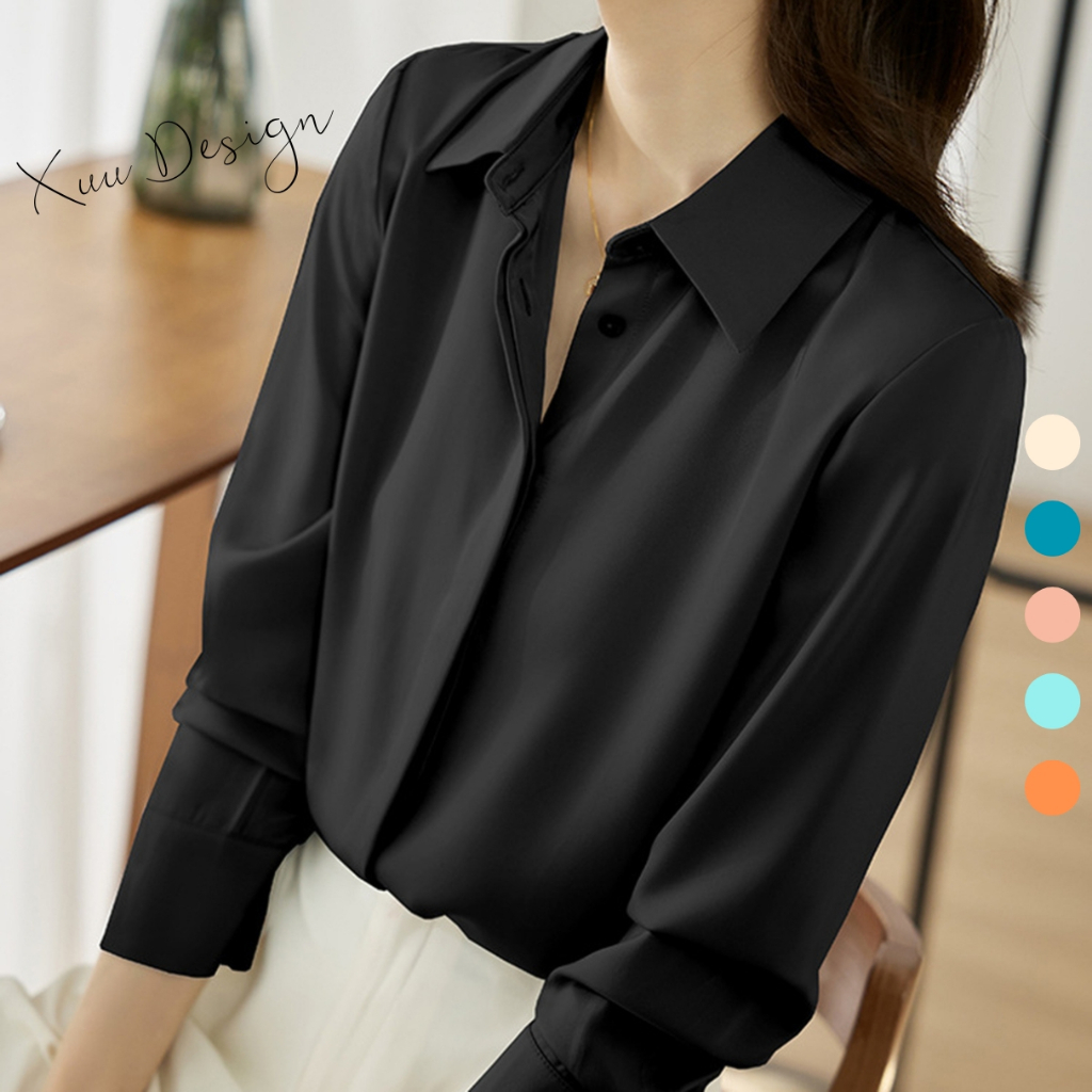 Áo sơ mi nữ thiết kế công sở Hàn quốc chất vải Lụa Hàn mềm mịn Xuu-SM01SP | BigBuy360 - bigbuy360.vn