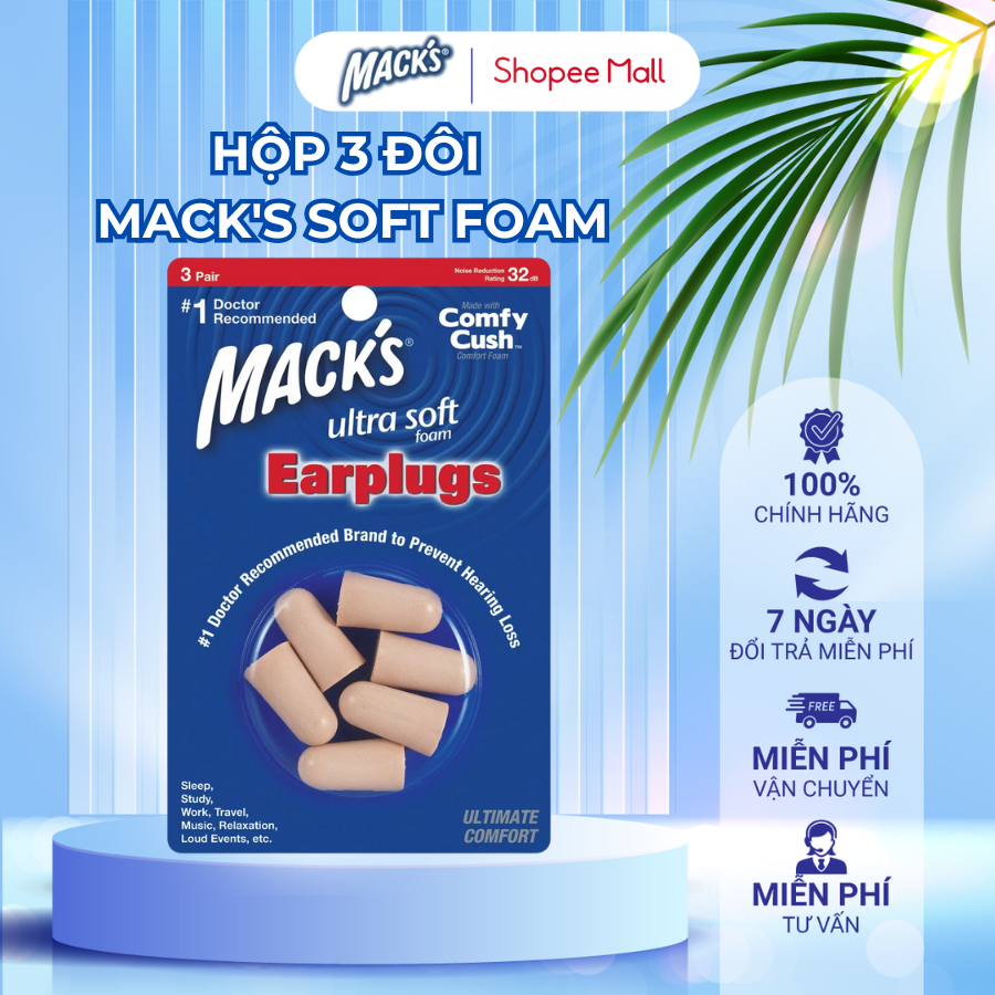 Ảnh Hộp 3 đôi nút bịt tai chống ồn Mack's Soft Foam (Siêu mềm) 1
