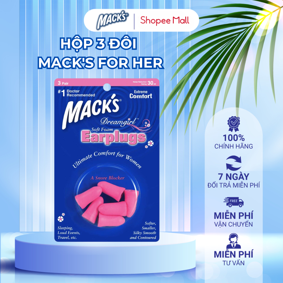Ảnh Hộp 3 đôi nút bịt tai chống ồn Macks For Her dành cho Nữ , thương hiệu Mack's nhập khẩu Mỹ 1