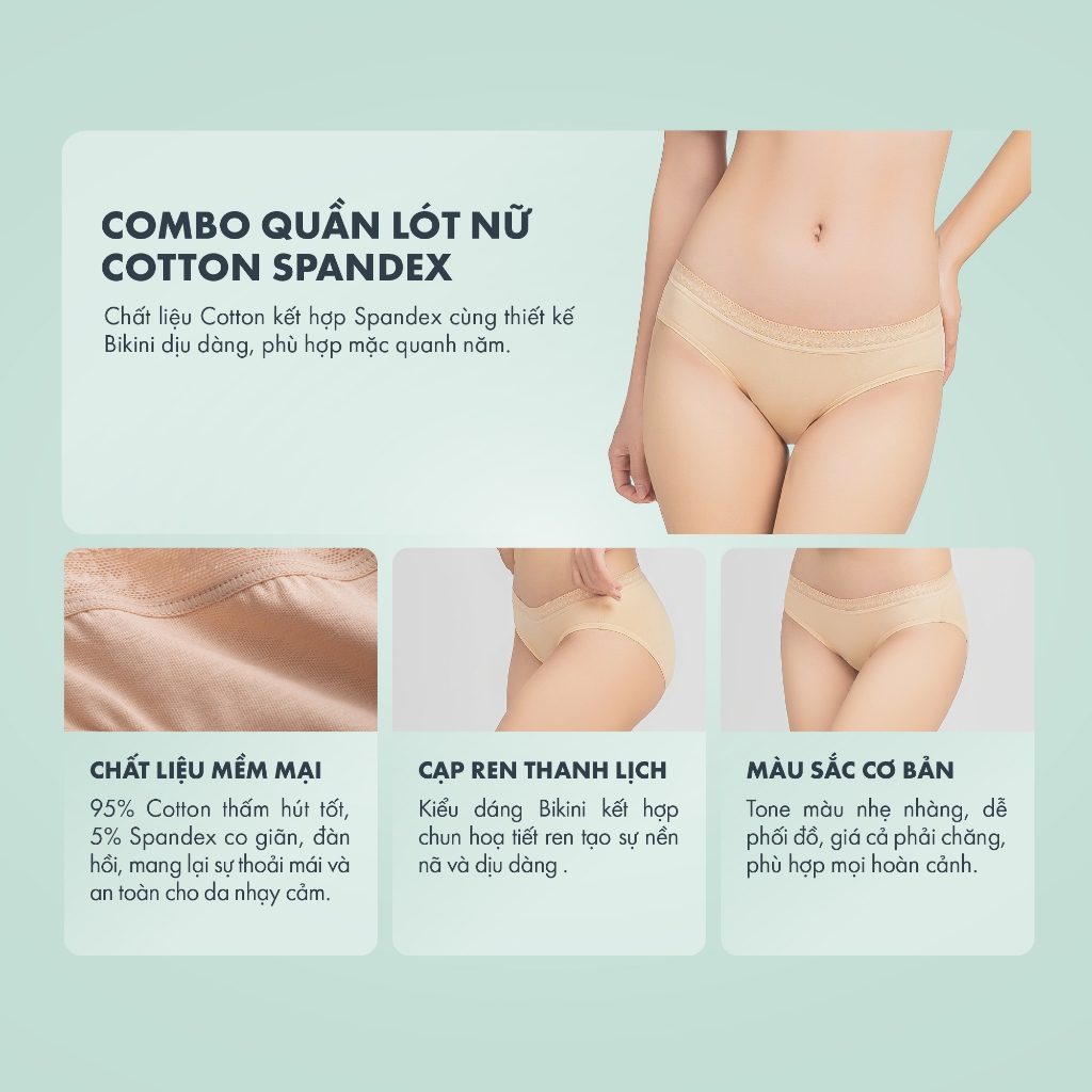 Ảnh Combo 3 quần lót nữ ONOFF cotton USA x Spandex mềm mịn, thoáng mát - 16UQ24A015 2