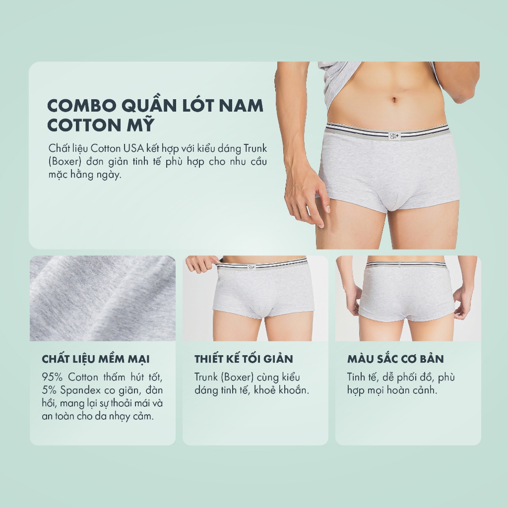 Ảnh Combo 3 Quần lót nam ONOFF Cotton USA kháng khuẩn, khử mùi - 18UO23A035 2