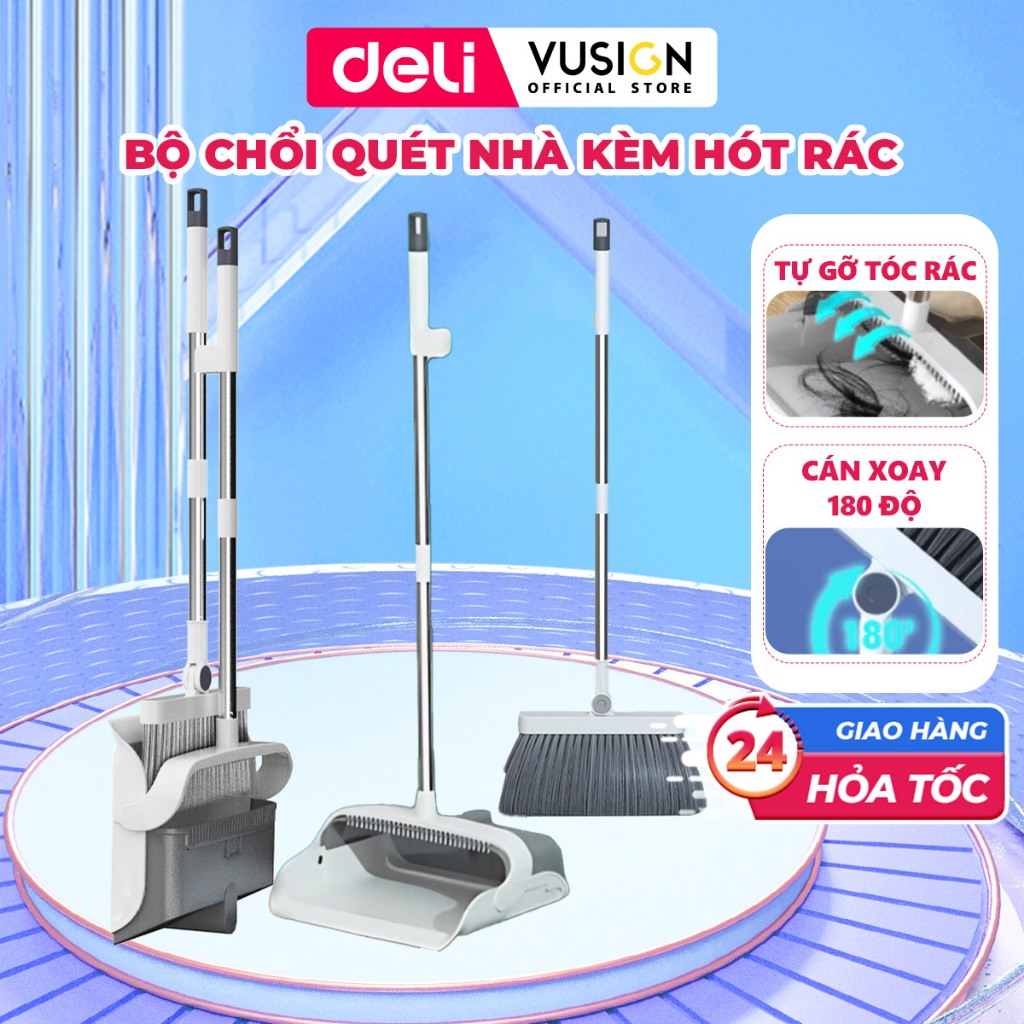 Bộ Chổi Quét Nhà 180 Độ Deli - Ky Hốt Rác Có Lược Chống Mắc Tóc, Có Thể ...