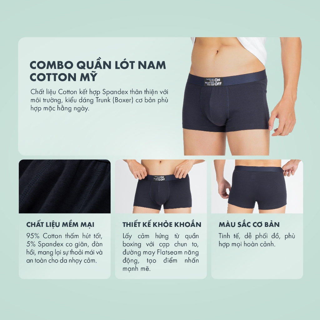 Ảnh Combo 3 quần lót nam ONOFF cotton USA thoáng mát, kháng khuẩn dáng boxer - 18UO23A055 2