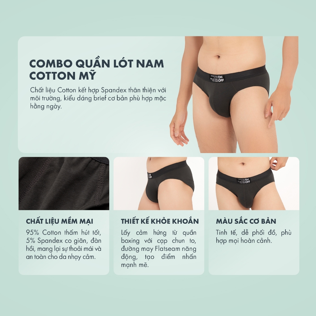 Ảnh Combo 3 quần lót nam ONOFF cotton Mỹ dáng brief kháng khuẩn - 18UQ23A054 3