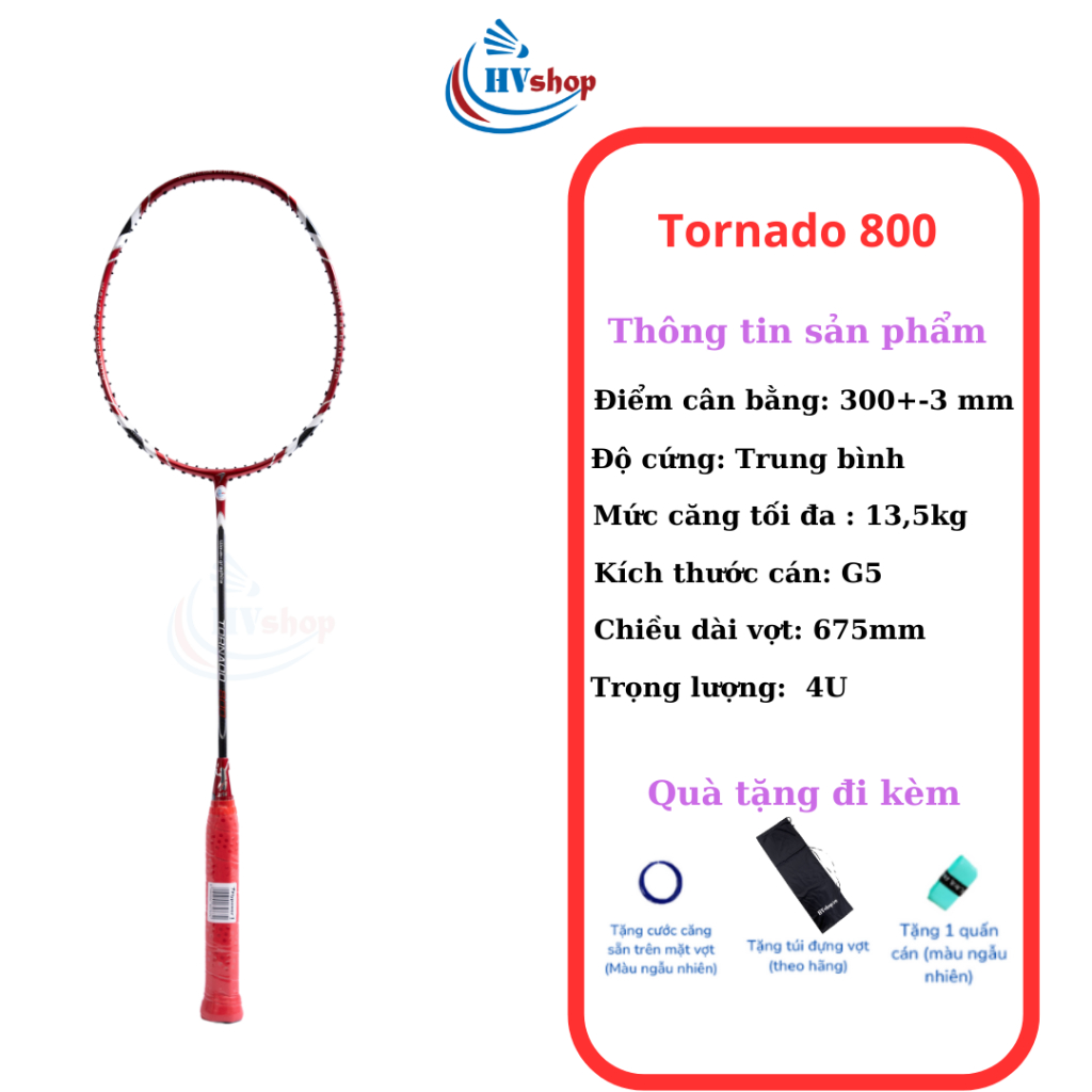 Vợt cầu lông - Vợt Flypower Tornado 800 chính hãng, tặng bao nhung, quấn cán - HVShop