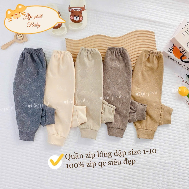 (1-2Q) Quần dài thu đông chất zip lông cho bé từ 3-15kg