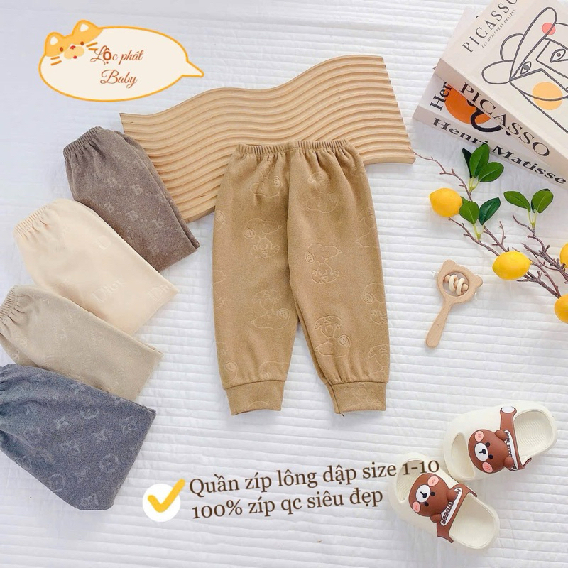 (1-2Q) Quần dài thu đông chất zip lông cho bé từ 3-15kg