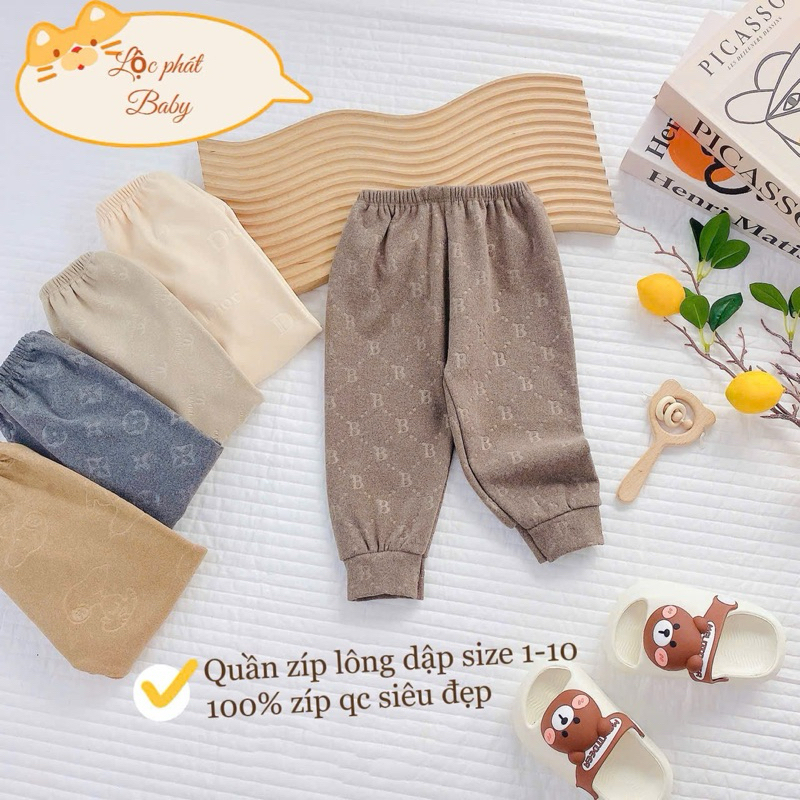 (1-2Q) Quần dài thu đông chất zip lông cho bé từ 3-15kg