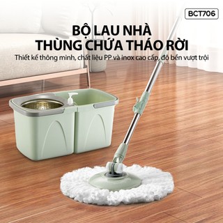 Samono Bộ cây lau nhà thùng lau có 2 ngăn tháo rời Bonbox BCT706 xoay 360 độ lau mọi ngóc sàn nhà lau khô, ướt