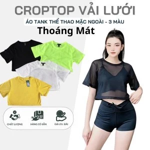Áo croptop Thể Thao Mặc Ngoài Tập Gym Yoga Nữ LUX- Áo Tank Lưới Dáng Croptop Tay Ngắn, Chất Lưới Mềm-T77-lux.store