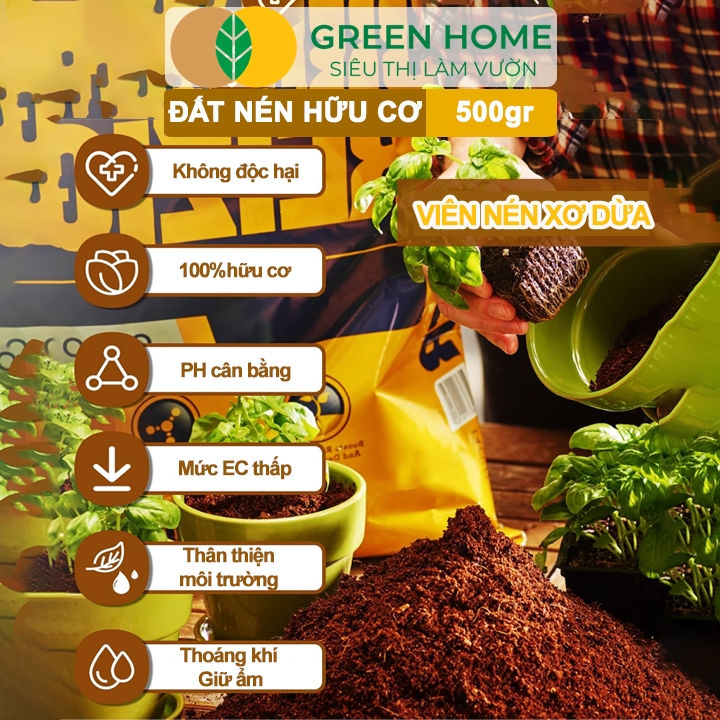 Ảnh Đất Trồng Cây Greenhome, Viên Nén 500gr, Đã Qua Xử Lý, Bổ Sung Vi Sinh, Nở Gấp 5 Lần, Trồng Rau Hoa 4