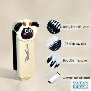 Lược Chải Tóc Gấp Gọn Kèm Gương Có Thể Tháo Rời 2in1 Tiện Lợi Kiểu Dáng Cute Tặng Kèm Sticker Trang Trí