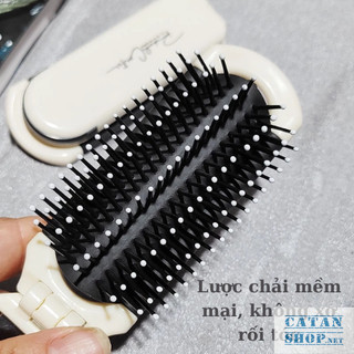 Lược Chải Tóc Gấp Gọn Kèm Gương Có Thể Tháo Rời 2in1 Tiện Lợi Kiểu Dáng Cute Tặng Kèm Sticker Trang Trí