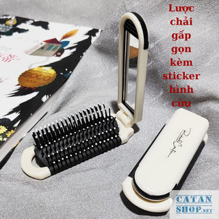 Lược Chải Tóc Gấp Gọn Kèm Gương Có Thể Tháo Rời 2in1 Tiện Lợi Kiểu Dáng Cute Tặng Kèm Sticker Trang Trí