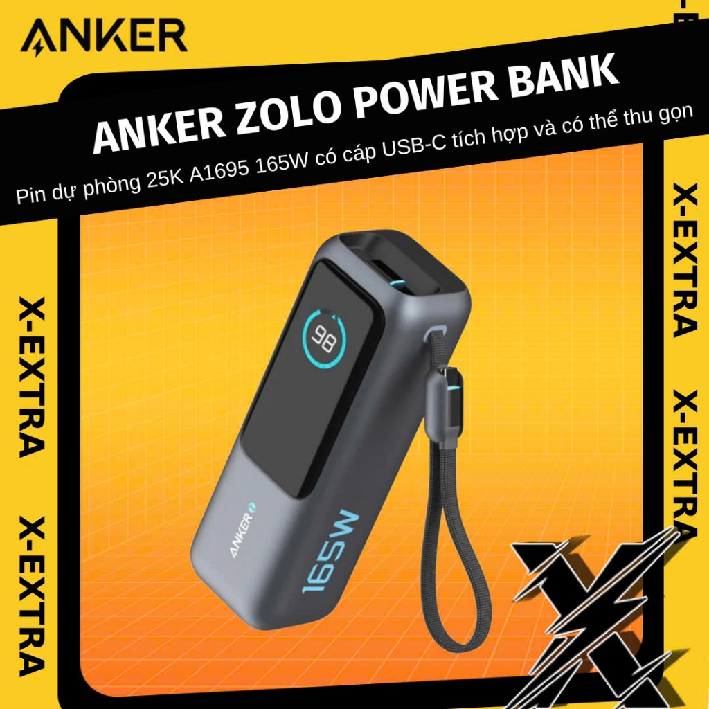 Pin dự phòng Anker Zolo Power Bank 25K A1695 công suất 165W có cáp USB-C tích hợp và có thể thu gọn | BigBuy360 - bigbuy360.vn