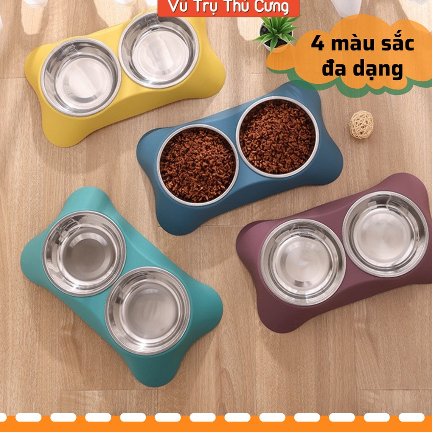 Khay Đựng Thức Ăn Cho Chó Mèo Kèm 2 Bát Inox Dễ Dàng Vệ Sinh