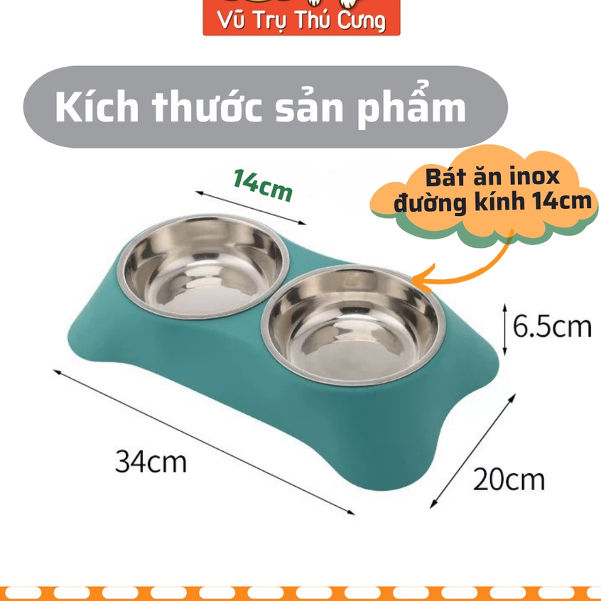 Khay Đựng Thức Ăn Cho Chó Mèo Kèm 2 Bát Inox Dễ Dàng Vệ Sinh