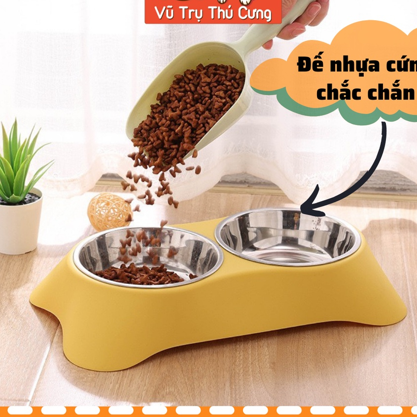 Khay Đựng Thức Ăn Cho Chó Mèo Kèm 2 Bát Inox Dễ Dàng Vệ Sinh