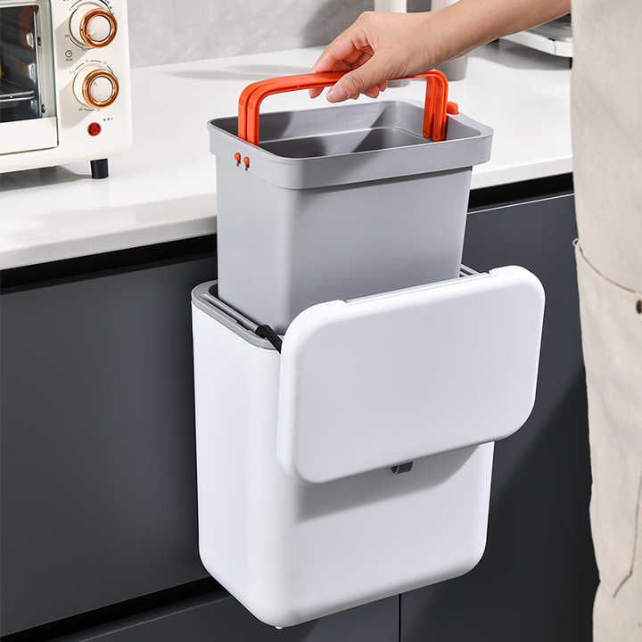 Ảnh Thùng rác treo tủ bếp 9L, thùng rác nắp lật nắp đậy thông minh nhựa PP cao cấp (có ruột & quai xách) Bếp Xanh BX-PTC3000 3