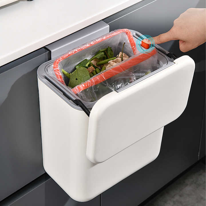 Ảnh Thùng rác treo tủ bếp 9L, thùng rác nắp lật nắp đậy thông minh nhựa PP cao cấp (có ruột & quai xách) Bếp Xanh BX-PTC3000 4