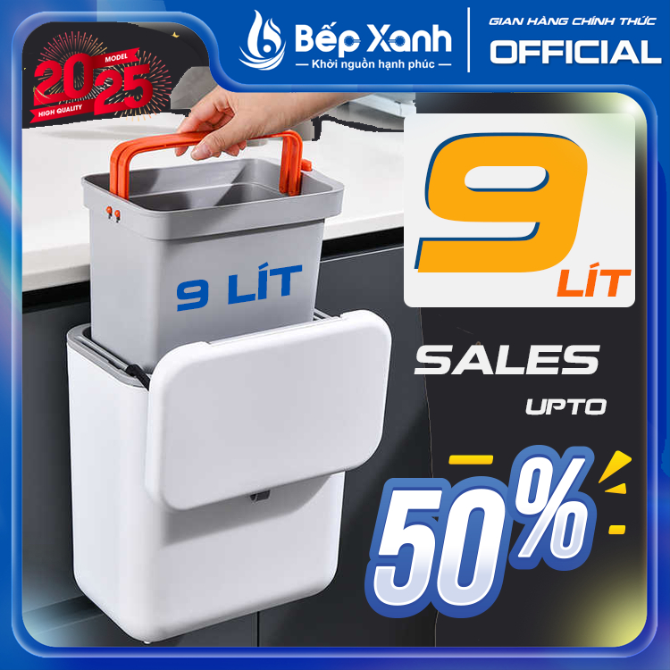 Ảnh Thùng rác treo tủ bếp 9L, thùng rác nắp lật nắp đậy thông minh nhựa PP cao cấp (có ruột & quai xách) Bếp Xanh BX-PTC3000 1