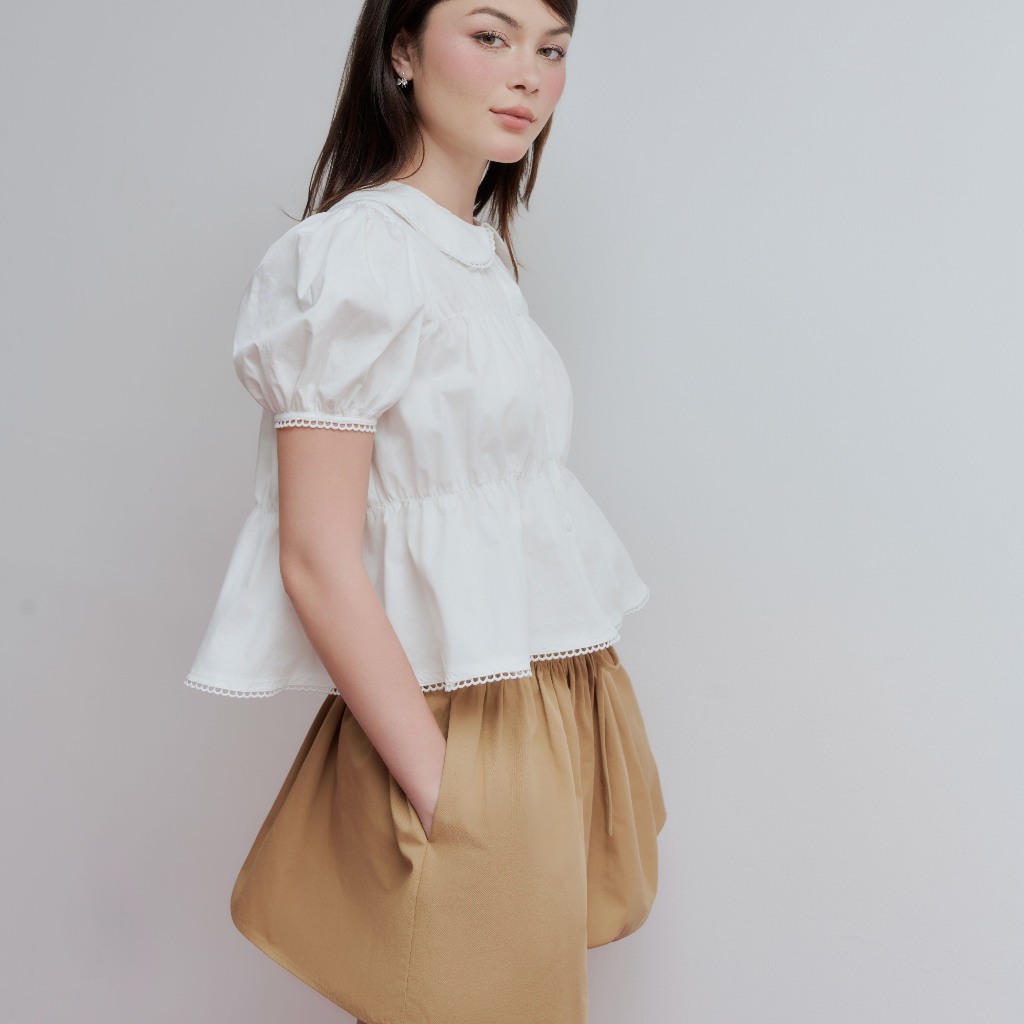 Ảnh DOTTIE - Áo cổ lá sen tay phồng - Trắng - T1053 2