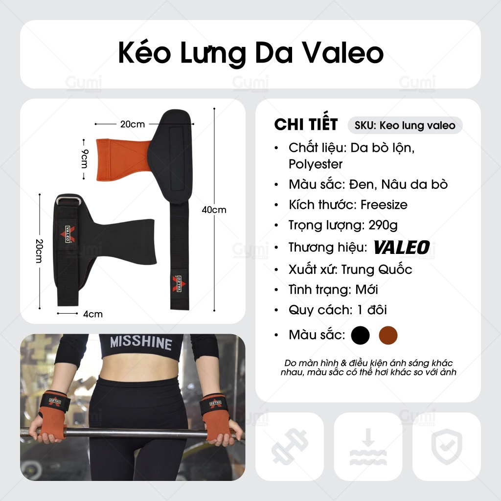 [1 Đôi] Dây Kéo Lưng VALEO - Quấn Cổ Tay Lifting Strap Da Valeo - KL-Valeo