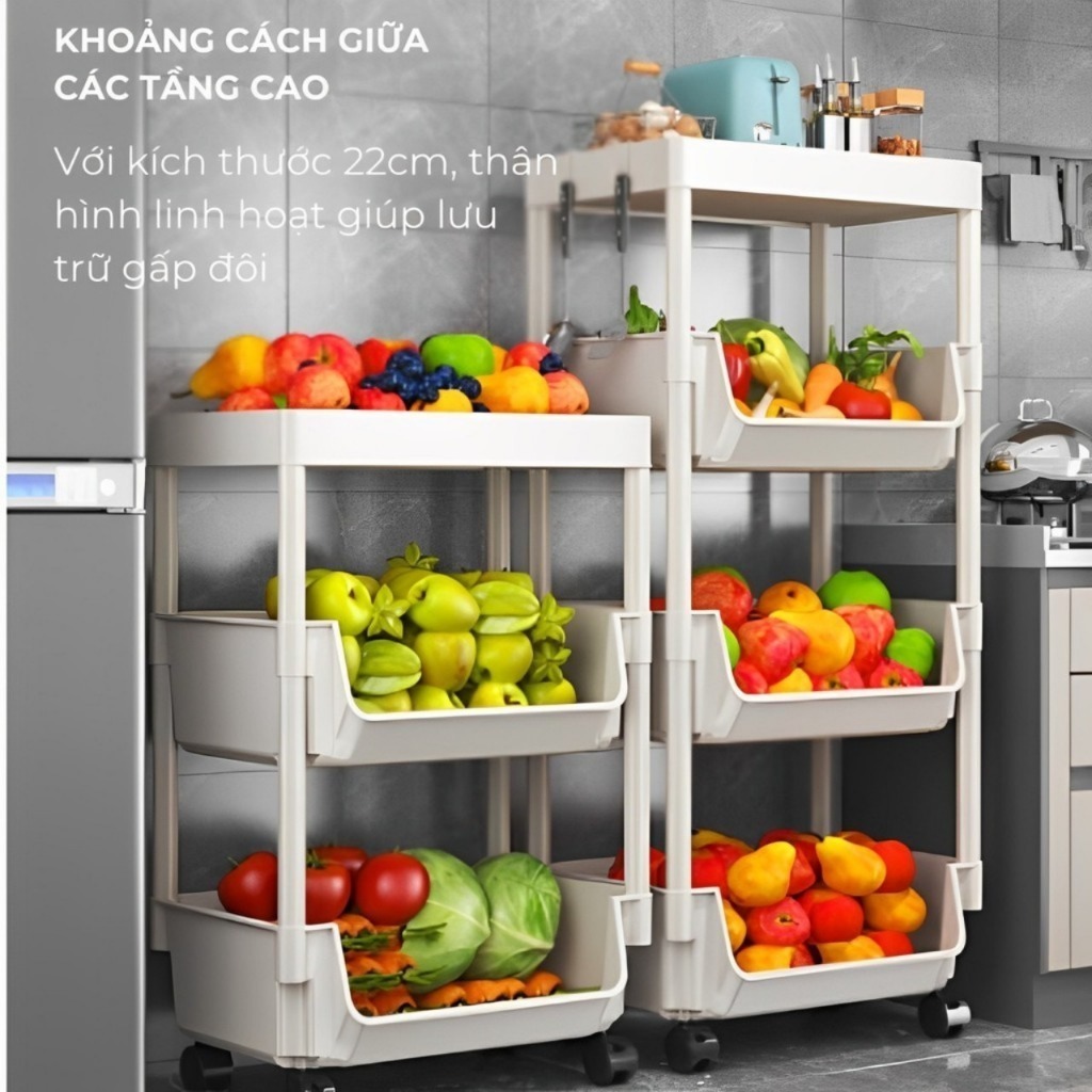 [Tết Cào là có quà]Kệ Nhựa Đa Năng 5 Tầng Có Bánh Xe Kệ Đựng Đồ Nhà Bếp  Phòng Ngủ