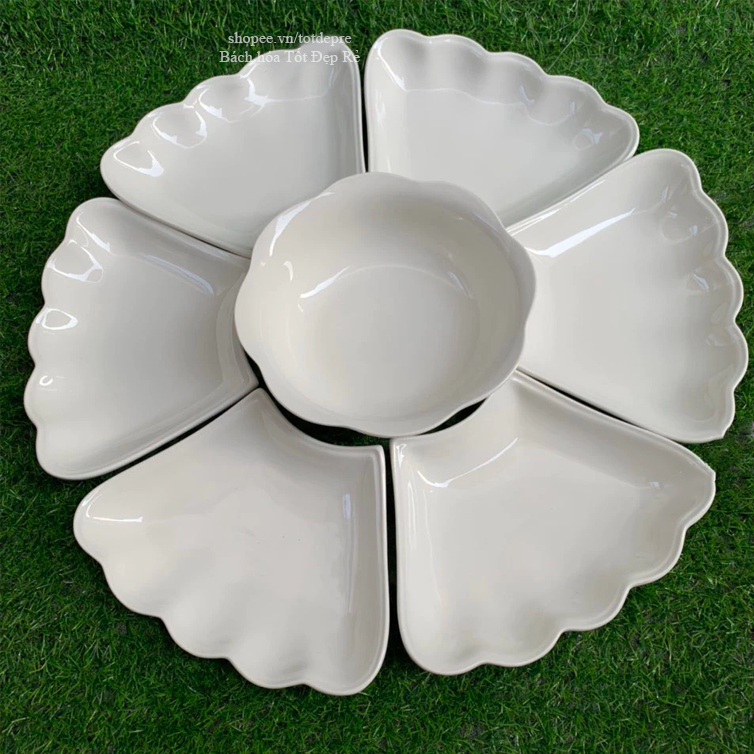 Set đĩa mặt trời - Bộ đĩa sứ và tô sứ cao cấp họa tiết hoa đào sang trọng hàng chuẩn Bát Tràng