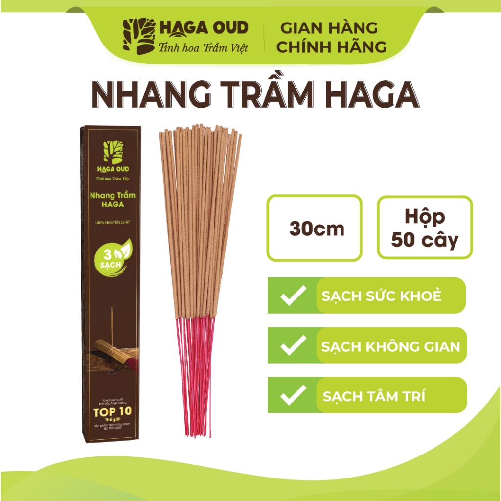 Ảnh Combo 3 hộp Nhang Trầm HAGA 3 sạch, 50 cây (loại 30cm) - Thơm trầm dễ chịu, Ít khói, An toàn sức khỏe 1