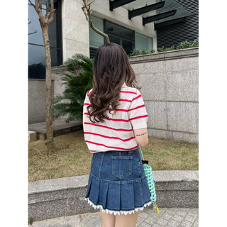 MIDDUA - VJ051 Váy denim xếp ly phối viền ren
