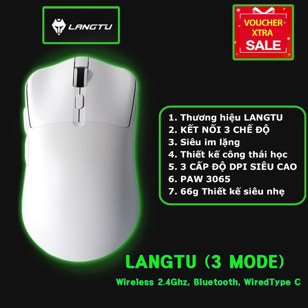 Chuột Gaming Không Dây LANGTU T6 Siêu Nhẹ Chip Paw3065 Cực Mạnh 3