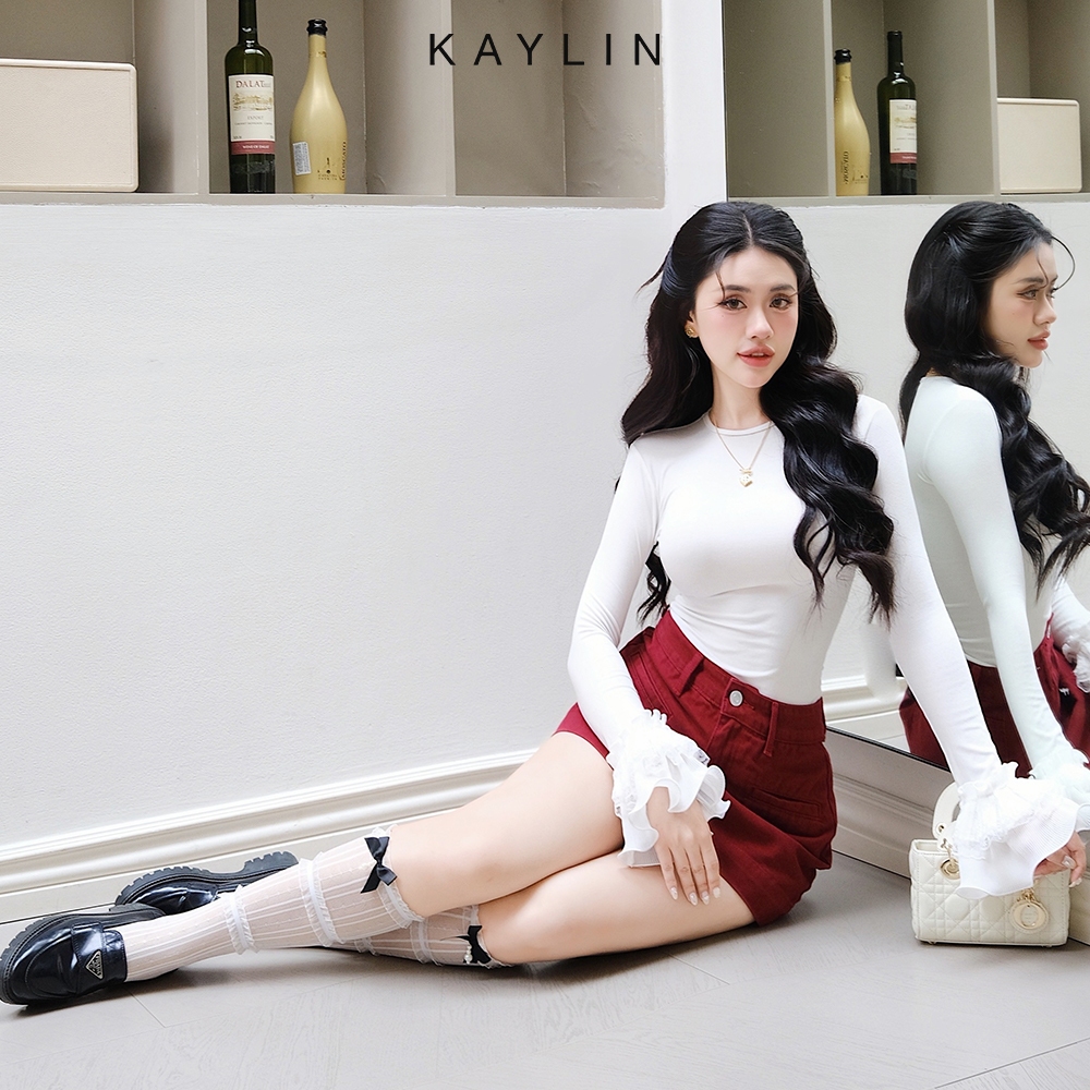 Ảnh Áo thun KAYLIN tay dài phối loe chất vải thun nhung co giản phong cách - N2402 3