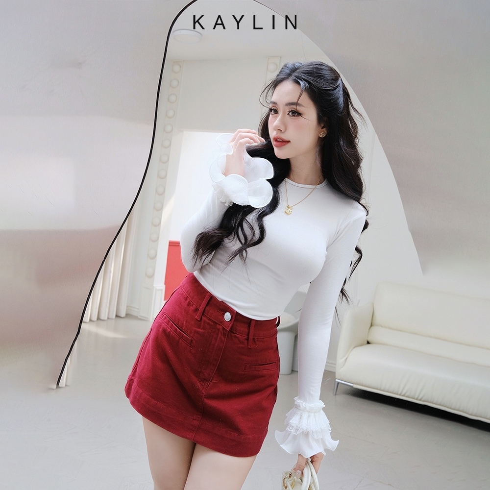 Ảnh Áo thun KAYLIN tay dài phối loe chất vải thun nhung co giản phong cách - N2402 2