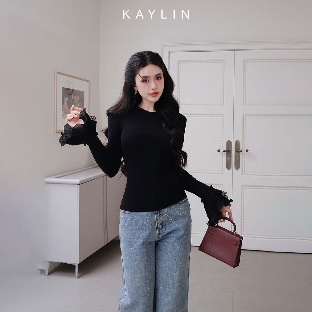 Ảnh Áo thun KAYLIN tay dài phối loe chất vải thun nhung co giản phong cách - N2402 1