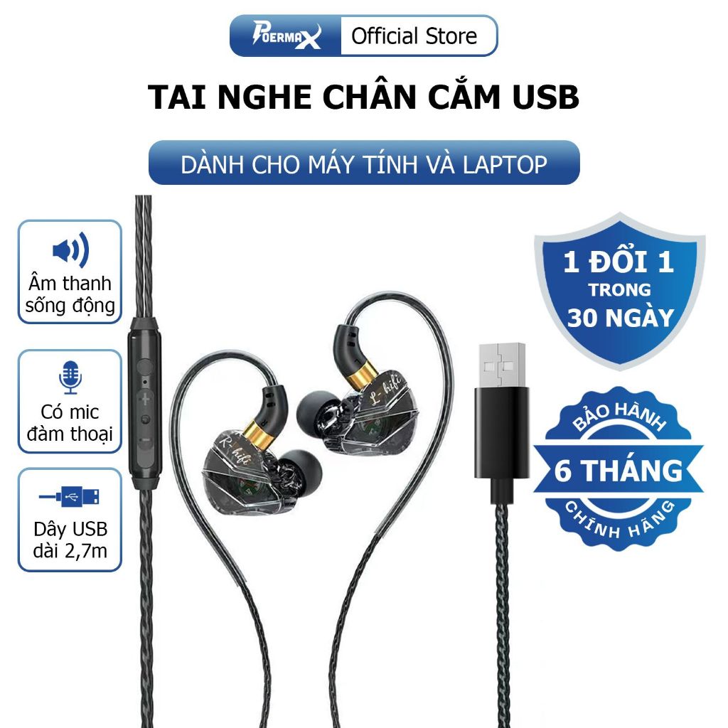 Tai nghe dành cho máy tính chân USB M36 dây dài 2,5m, có mic, âm thanh chất lượng cao