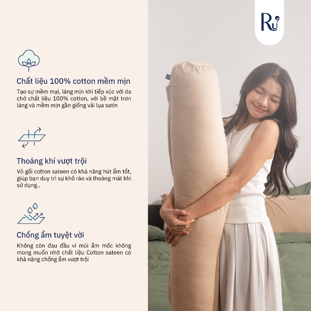 Ảnh Vỏ Gối Ôm Cotton Sateen Ru9 3