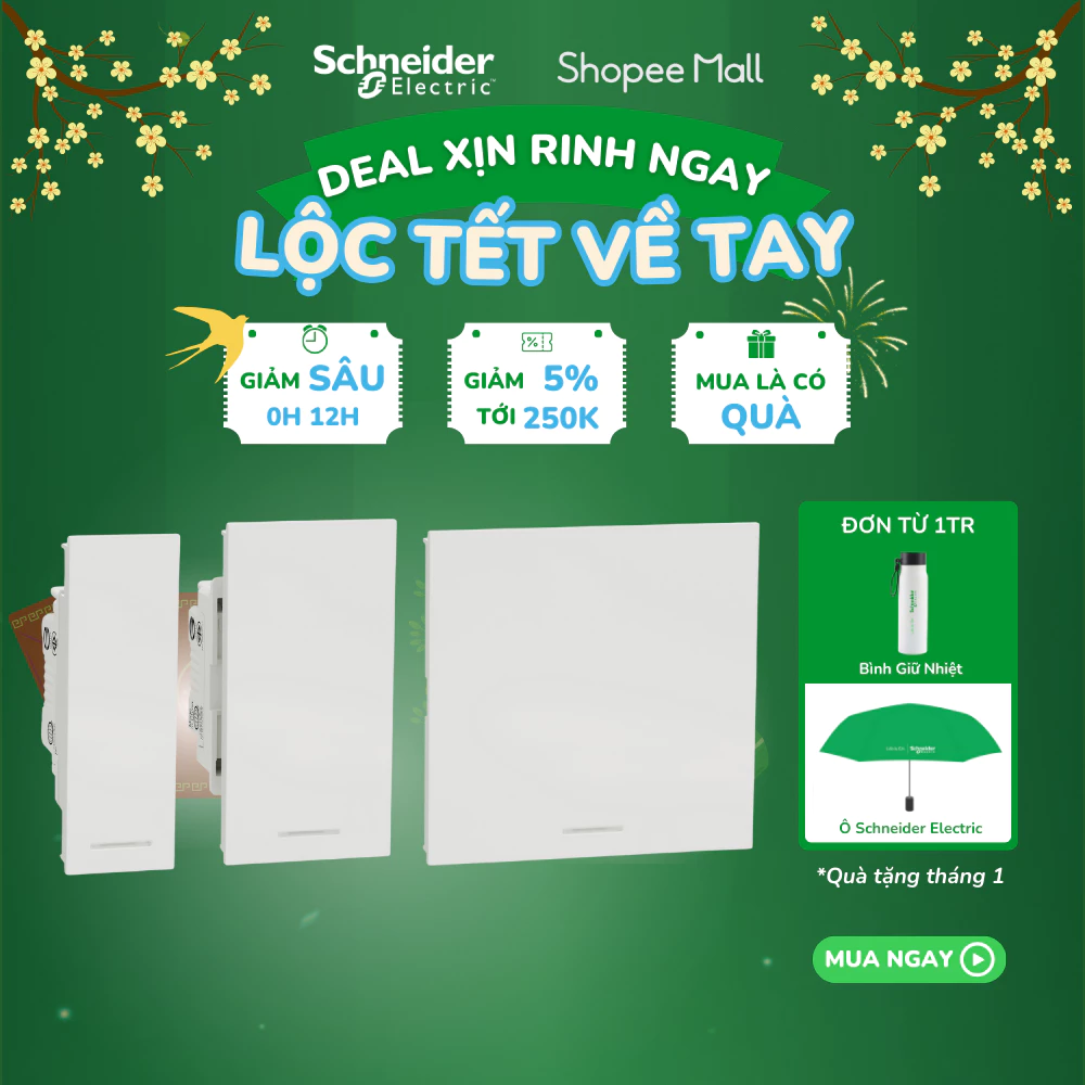 Công tắc 1 chiều - 16AX - Trắng - dòng AvatarOn A Cắm Nhanh - Schneider Electric - M3T31_1F_WE M3T31_M1F_WE M3T31_E1F_WE