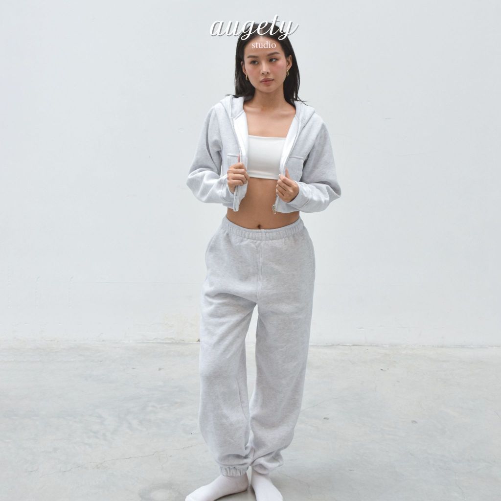 Set bộ nỉ Hoodie Zip Croptop và Quần Jogger Dài Augety Studio (Có tách lẻ)