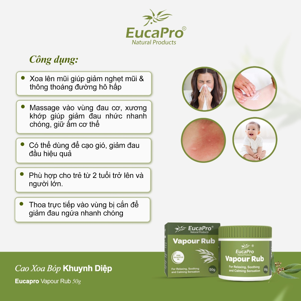 Cao Xoa Bóp Hiệu EucaPro Natural Products Chiết Xuất Khuynh Diệp 15g & 50g