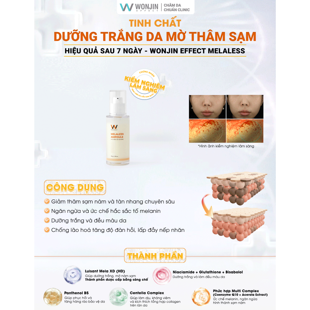 Ảnh Tinh Chất Hỗ Trợ Dưỡng Sáng Da, Giảm Mờ Đốm Nâu WonJin Melaless 50g [B6] 3