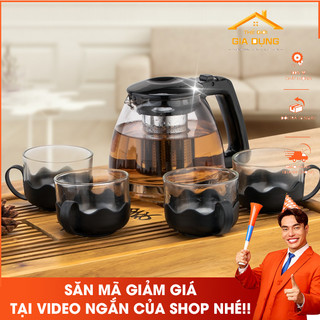 Bộ ấm trà lõi lọc và 4 ly thuỷ tinh ( tặng 5 bao lì xì kèm theo )