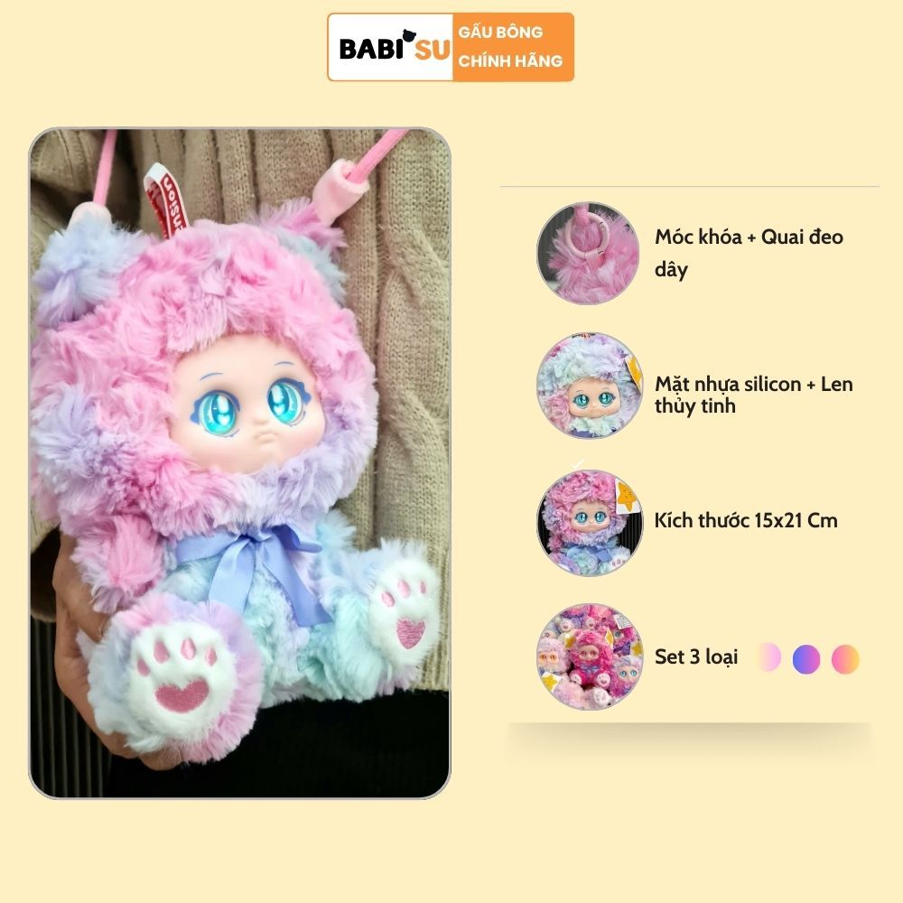 [ BẢN ĐẶC BIỆT ] gấu bông mèo v3 lông dài màu loang cao cấp móc khóa mèo  kèm quai đeo dây đeo đi chơi