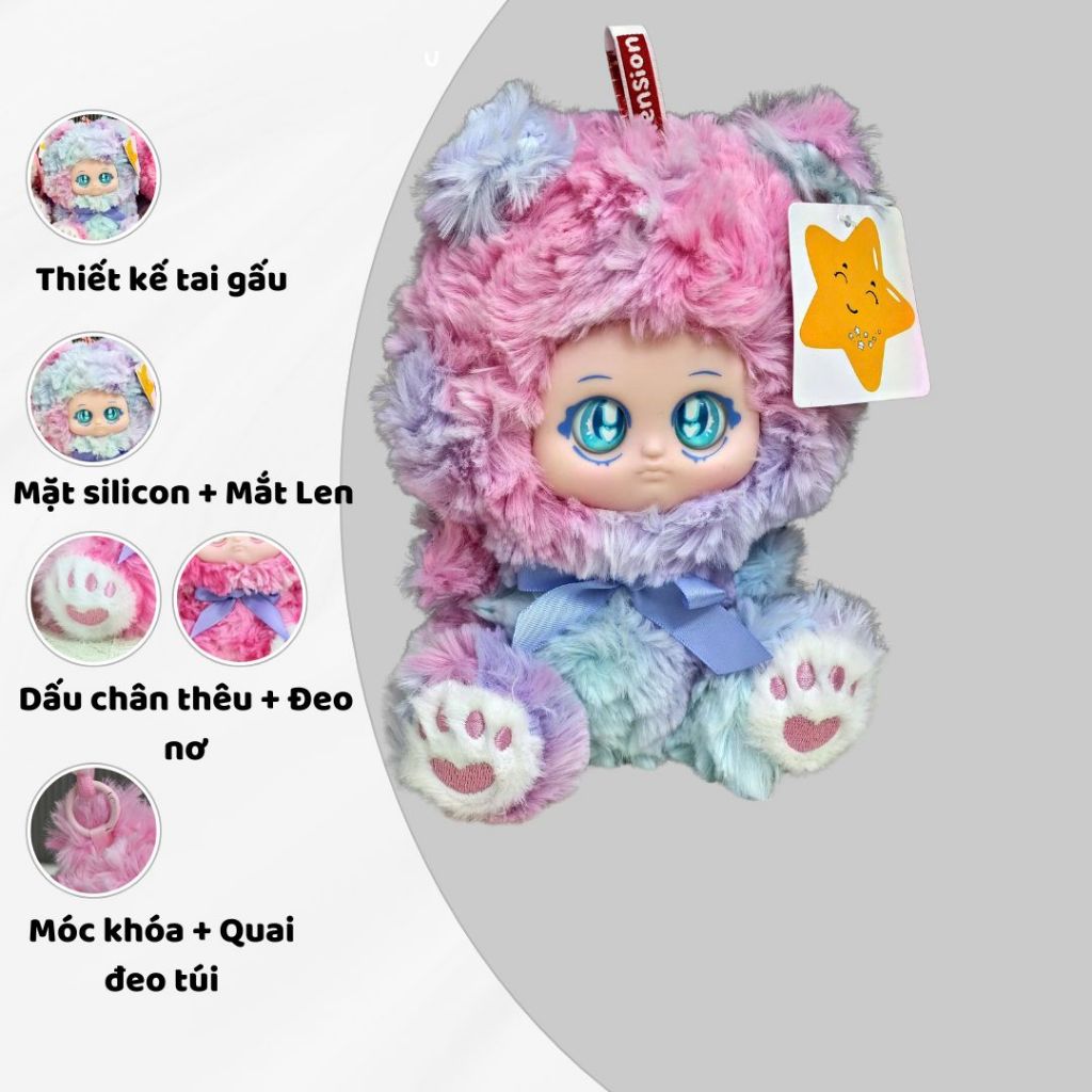[ BẢN ĐẶC BIỆT ] gấu bông mèo v3 lông dài màu loang cao cấp móc khóa mèo  kèm quai đeo dây đeo đi chơi