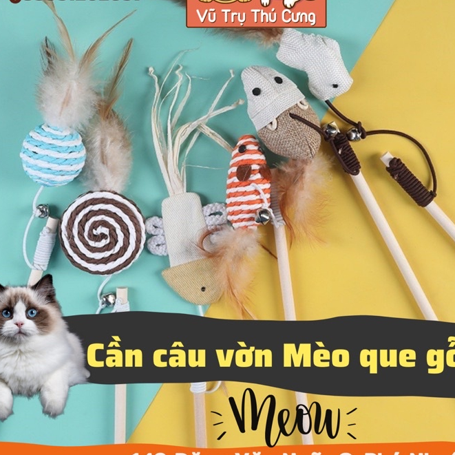 Đồ Chơi Cho Mèo Cần Câu Vờn Mèo Que Gỗ