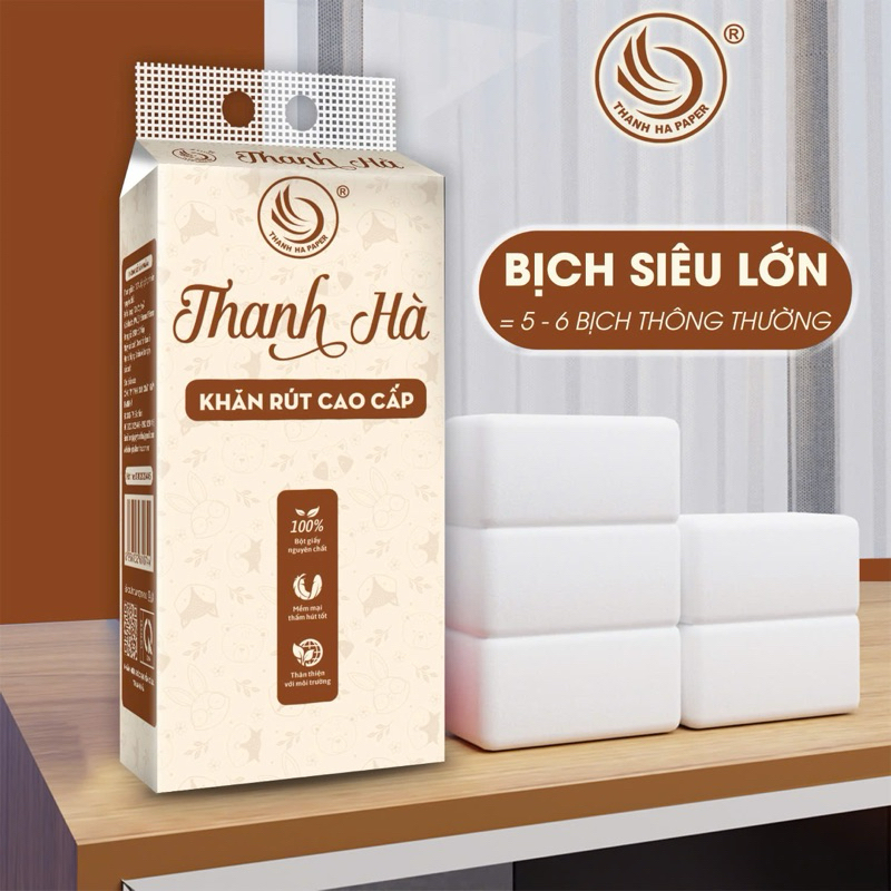 Nâu, ComBo 6 Bịch, Giấy Rút Treo Tường Thanh Hà, 1280 tờ 4 lớp, Tặng 2 Móc Treo Đôi, 140mmx175mm