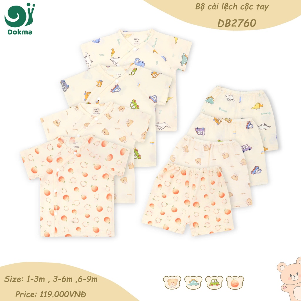 (4-9kg, 0-9M) Bộ Cộc Tay Sơ Sinh Cotton Mềm Mại Dokma DB2005 DB2007 DB2008 DB2237 DB2760 DB2803 DB2887