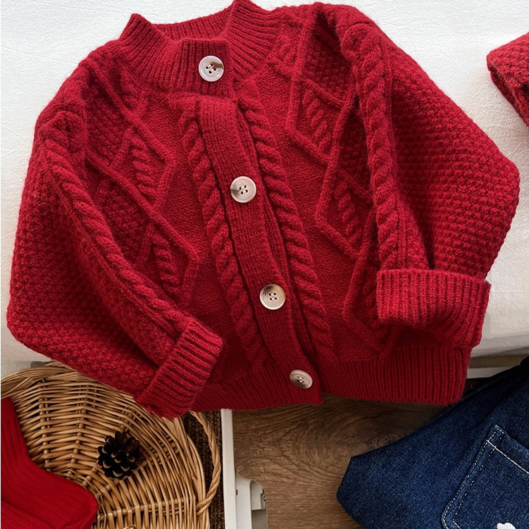 (HÀNG CÓ SẴN) quảng châu - Cardigan Đỏ tết cho bé trai bé gái len thừng từ 6-16kg chất mềm mại vừa form cho bé