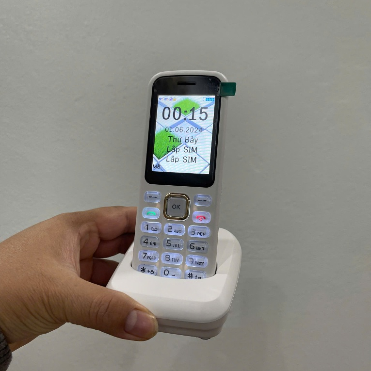 Điện thoại bàn gắn sim 4G, 5G để bàn kèm dock sạc ETS_5188 dùng sim máy ...